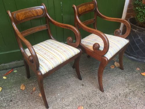 fig 2. Pair of early C19th Regency period mahogany sabre-leg armchairs .
