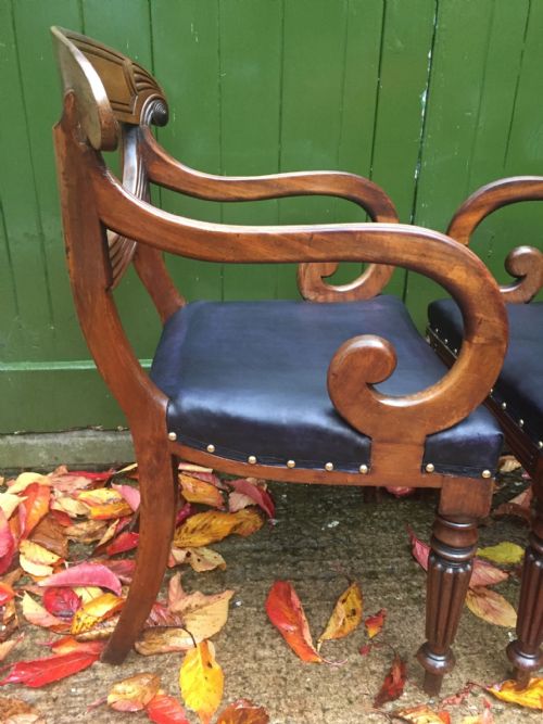PAIR OF EARLY C19TH REGENCY PERIOD CARVED MAHOGANY ARMCHAIRS WITH STYLISH 'SWAG ' OR LAMBREQUIN BACK SPLATS - ADDITIONAL PHOTO 9
