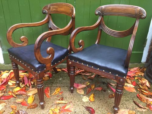 PAIR OF EARLY C19TH REGENCY PERIOD CARVED MAHOGANY ARMCHAIRS WITH STYLISH 'SWAG ' OR LAMBREQUIN BACK SPLATS - ADDITIONAL PHOTO 12