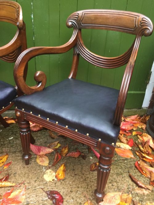 PAIR OF EARLY C19TH REGENCY PERIOD CARVED MAHOGANY ARMCHAIRS WITH STYLISH 'SWAG ' OR LAMBREQUIN BACK SPLATS - ADDITIONAL PHOTO 13