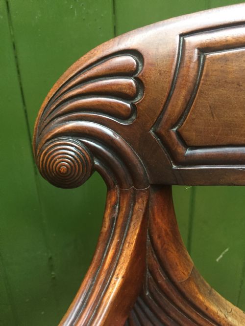 PAIR OF EARLY C19TH REGENCY PERIOD CARVED MAHOGANY ARMCHAIRS WITH STYLISH 'SWAG ' OR LAMBREQUIN BACK SPLATS - ADDITIONAL PHOTO 14