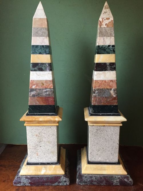 Pair of C19th Italian Specimen Marble Obelisks.