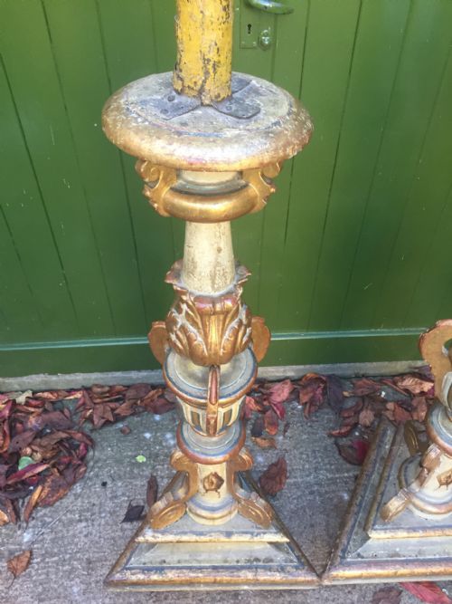 LARGE PAIR OF C18TH GILTWOOD DECORATED BAROQUE STYLE ALTARTYPE CANDLEHOLDERS OF IMPRESSIVE PROPORTIONS - ADDITIONAL PHOTO 14