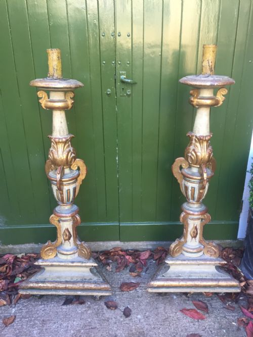 LARGE PAIR OF C18TH GILTWOOD DECORATED BAROQUE STYLE ALTARTYPE CANDLEHOLDERS OF IMPRESSIVE PROPORTIONS - ADDITIONAL PHOTO 18
