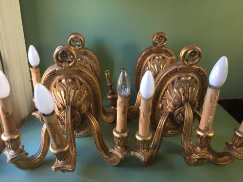 SET OF 4 EARLY C20TH ITALIAN CARVED GILTWOOD 3BRANCH WALLLIGHTS OR SCONCES - ADDITIONAL PHOTO 2