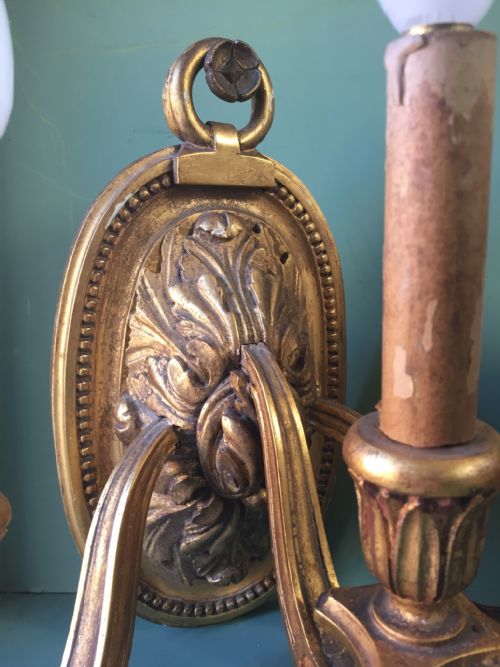 SET OF 4 EARLY C20TH ITALIAN CARVED GILTWOOD 3BRANCH WALLLIGHTS OR SCONCES - ADDITIONAL PHOTO 7