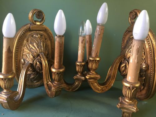SET OF 4 EARLY C20TH ITALIAN CARVED GILTWOOD 3BRANCH WALLLIGHTS OR SCONCES - ADDITIONAL PHOTO 8