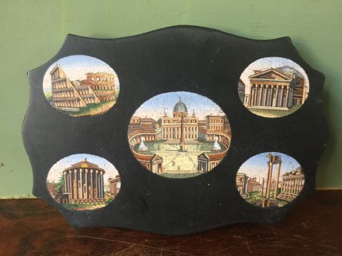 Fine Late C19th Italian 'Grand Tour' Souvenir Marble Paperweight with Micro-mosaic Scenic Panels.