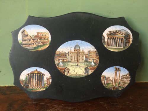 fig 1. Fine late C19th Italian 'Grand Tour' souvenir marble paperweight with micro-mosaic scenic panels.