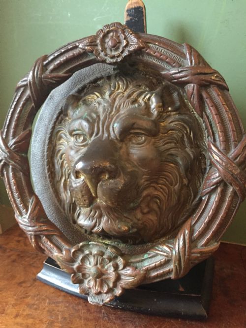 Large Early C20th Bronze Lion's Mask Door Knocker .