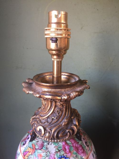 fig 2. Pair of mid C19th Chinese ormolu-mounted Cantonese porcelain lamps.