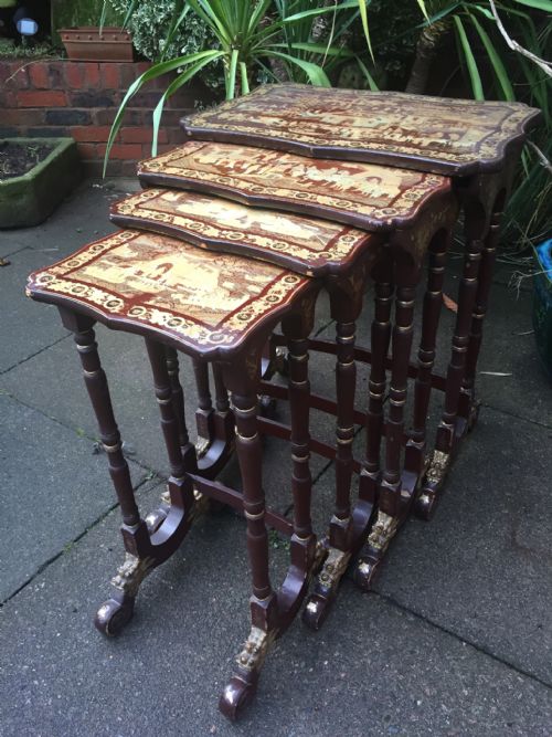 C19th Quartetto of Chinese Export Lacquer Tables with Gilded Decoration.