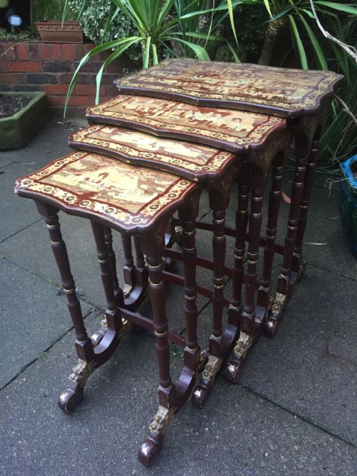 fig 1. C19th quartetto of Chinese Export lacquer tables with gilded decoration.
