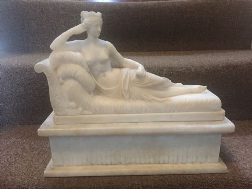 fig 1. Fine and decorative group comprising of a C19th alabaster sculpture after Antonio Canova of Paolina Borghese as 