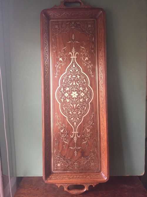 Superb Quality Late C19th/early C20th Indian Brass-inlaid Rosewood Twin-handled Tray.