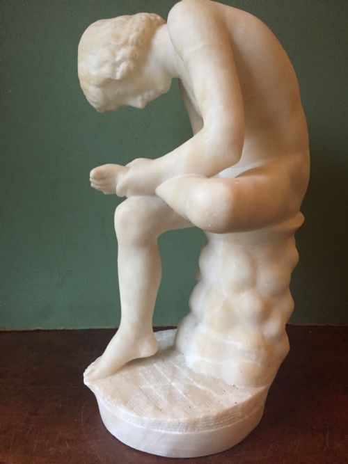 fig 1. Late C19th Italian carved alabaster reduction 'Grand Tour' souvenir, after the antique, of Spinario or 'The Thorn-puller' , signed by Pietro Bazzanti , Florence.