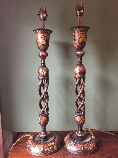 fig 1. Pair of late C19th decorated Indian Kashmiri lamps.