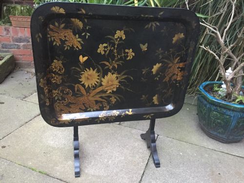 Early C19th Regency Period Papier-mâché Tray Mounted on a Folding Table Stand.