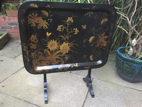 fig 1. Early C19th Regency period papier-mâché tray mounted on a folding table stand.