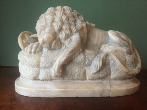 Late C19th Carved Alabaster 'Grand Tour' Souvenir Sculpture of the Lion Monument, Known as "The Lion of Lucerne ".
