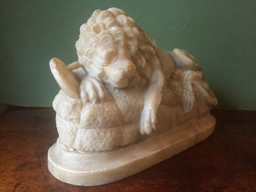fig 1. Late C19th carved alabaster 'Grand Tour' souvenir sculpture of The Lion Monument, known as
