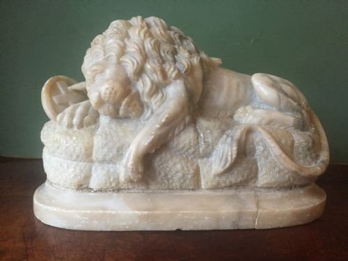 fig 2. Late C19th carved alabaster 'Grand Tour' souvenir sculpture of The Lion Monument, known as