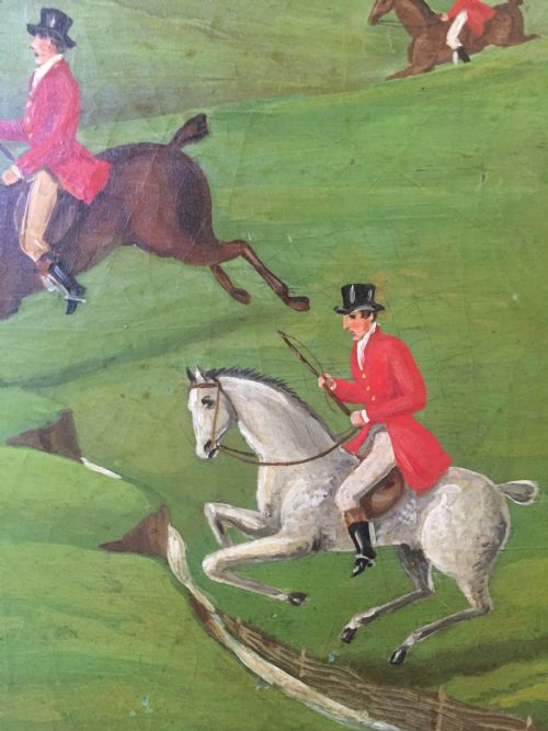 FINE AND RARE EARLY C19TH PAPIERMCH TRAY PAINTED WITH A LANDSCAPE HUNTING SCENE BY JENNENS BETTRIDGE - ADDITIONAL PHOTO 7
