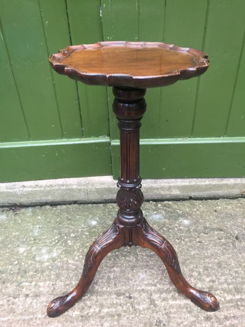 C19th Carved Mahogany Chippendale Revival Tripod Wine Table or 'Kettle-stand' with 'Pie-crust' Edge Top.