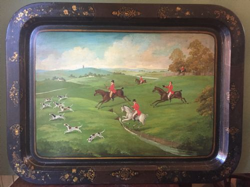 FINE AND RARE EARLY C19TH PAPIERMCH TRAY PAINTED WITH A LANDSCAPE HUNTING SCENE BY JENNENS BETTRIDGE - ADDITIONAL PHOTO 18