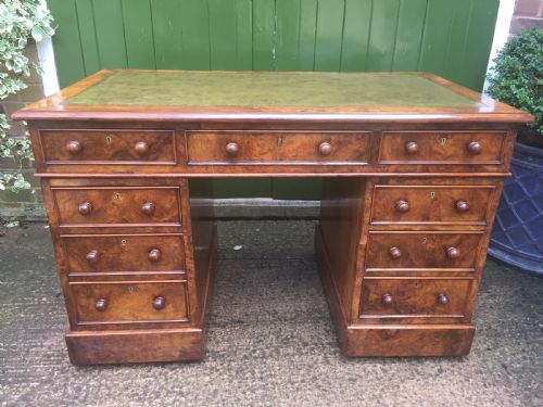 Exceptional Quality Mid-c19th Victorian Burr-walnut Pedestal Desk of Practical Proportions.