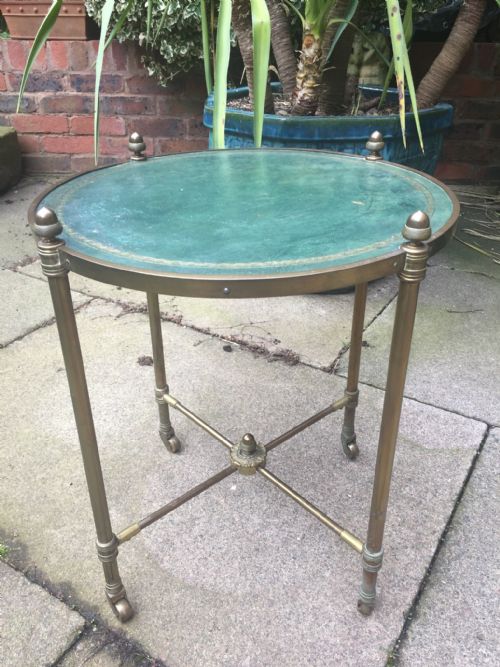 Early C20th Brass-framed and Leather-top Circular Occasional or Lamp Table.