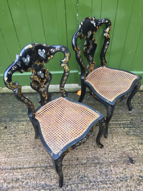 fig 1. Pair of mid C19th Victorian period papier-mâché bedroom or side chairs.