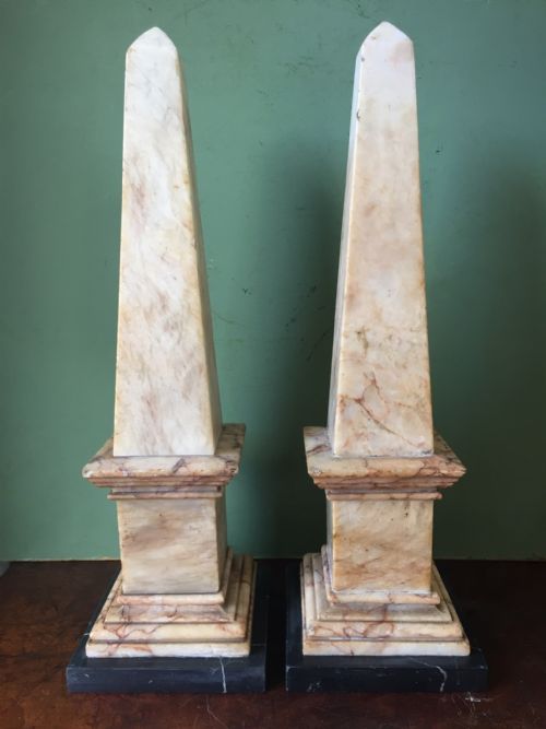 Fine Pair of Rare Early C19th Regency Period English Alabaster Obelisks .