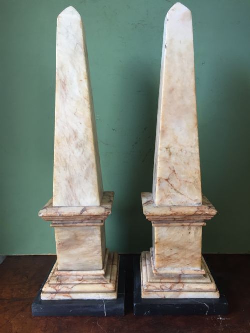 fig 1. Fine pair of rare early C19th Regency period English alabaster obelisks .
