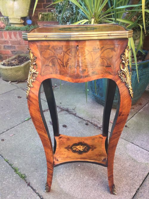 C19th French Walnut, Kingwood and Marquetry Ormolu-mounted Side Table or Tricoteuse of Louis Xvi Design.
