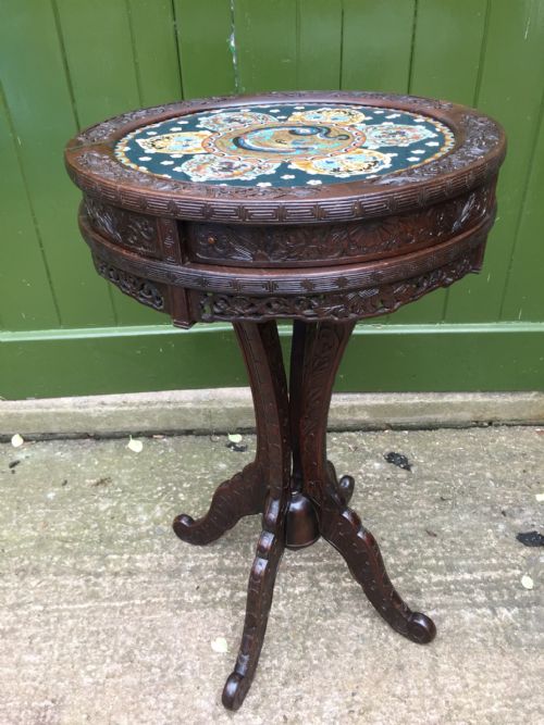 LATE C19TH JAPANESE CARVED CENTRE OR 'DRUM' TYPE TABLE WITH INSET CLOISONN ENAMEL PANEL TOP - ADDITIONAL PHOTO 8