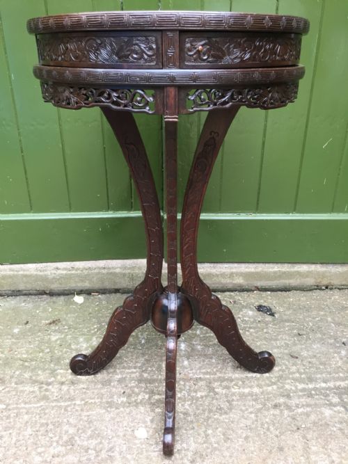 LATE C19TH JAPANESE CARVED CENTRE OR 'DRUM' TYPE TABLE WITH INSET CLOISONN ENAMEL PANEL TOP - ADDITIONAL PHOTO 12
