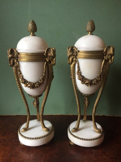 Smart Pair of Late C19th French Napoleon III Period Marble and Ormolu Bronze Cassolettes of Neo-classical Design .