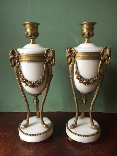 fig 1. Smart pair of late C19th French Napoleon III period marble and ormolu bronze cassolettes of neo-classical design .