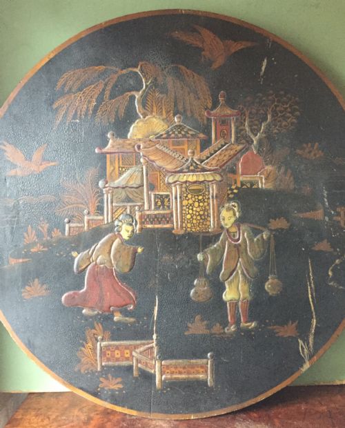 Mid C19th English Chinoiserie Lacquer Table Top .