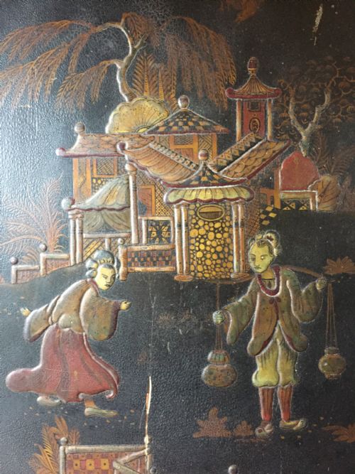 fig 1. Mid C19th English Chinoiserie lacquer table top .