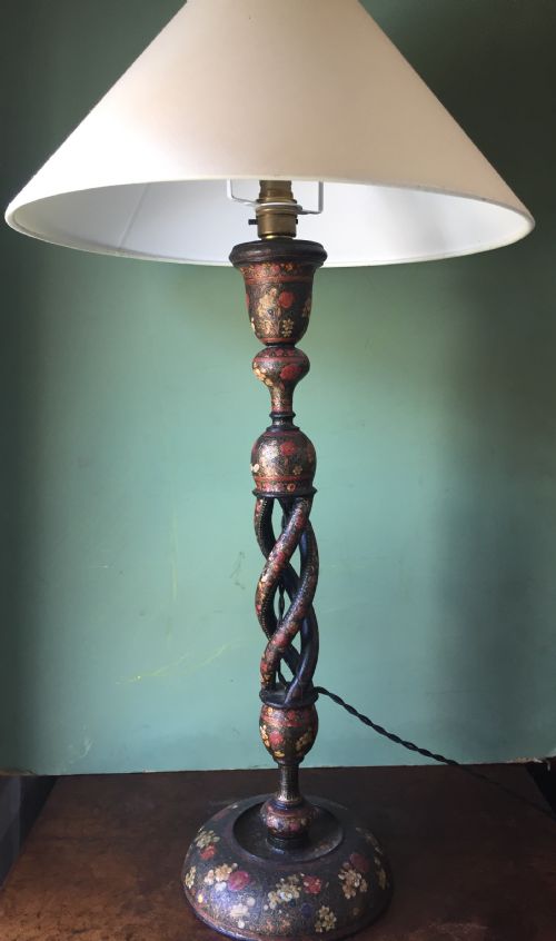 Late C19th Indian Papier-mâché Kashmiri Decorated Table Lamp.