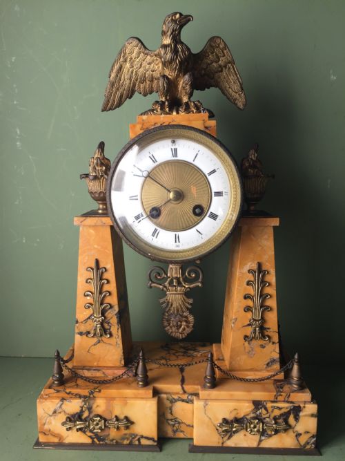 LATE C19TH FRENCH NAPOLEON III PERIOD EMPIRE STYLE SIENA MARBLE AND ORMOLU CLOCK GARNITURE - ADDITIONAL PHOTO 5