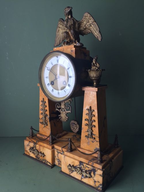 LATE C19TH FRENCH NAPOLEON III PERIOD EMPIRE STYLE SIENA MARBLE AND ORMOLU CLOCK GARNITURE - ADDITIONAL PHOTO 8