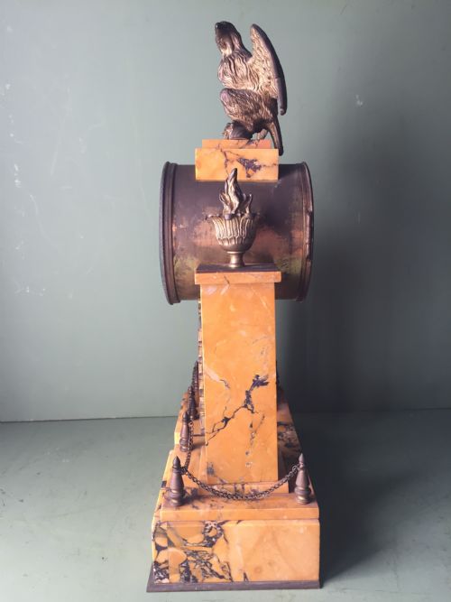 LATE C19TH FRENCH NAPOLEON III PERIOD EMPIRE STYLE SIENA MARBLE AND ORMOLU CLOCK GARNITURE - ADDITIONAL PHOTO 9