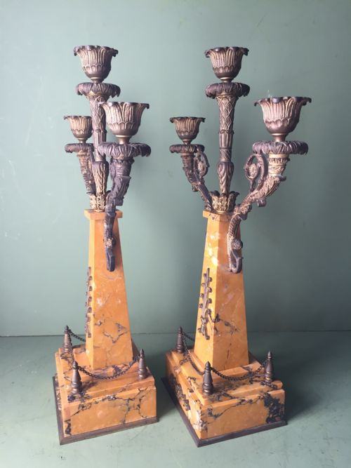 LATE C19TH FRENCH NAPOLEON III PERIOD EMPIRE STYLE SIENA MARBLE AND ORMOLU CLOCK GARNITURE - ADDITIONAL PHOTO 14