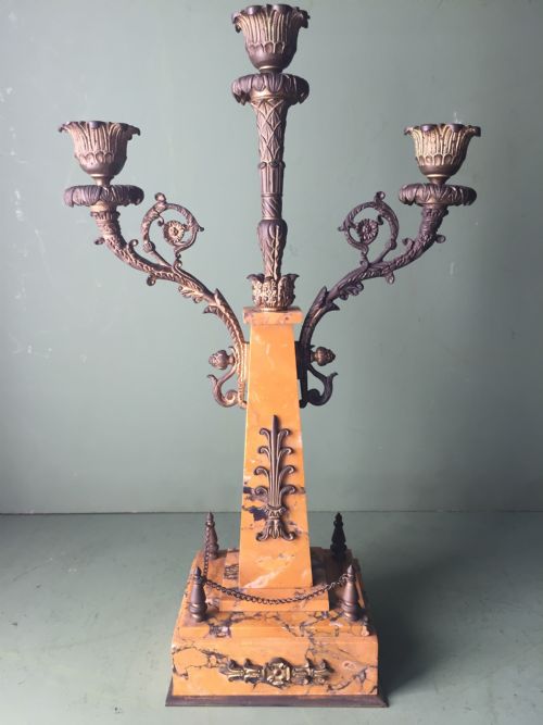 LATE C19TH FRENCH NAPOLEON III PERIOD EMPIRE STYLE SIENA MARBLE AND ORMOLU CLOCK GARNITURE - ADDITIONAL PHOTO 18
