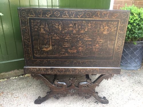 fig 2. Rare and decorative mid C19th Indian painted and lacquered trunk on carved stand from Bareilly.