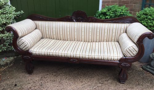 fig 1. Early C19th Regency period mahogany scroll-end double-ended sofa of classically inspired design.