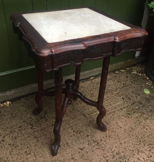 fig 1. Late C19th Chinese Qing Dynasty carved hardwood square centre table with inset marble top.